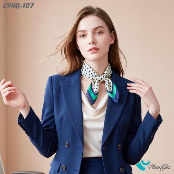 Khăn Lụa Vuông 70*70Cm Phong Cách Hàn Quốc Họa Tiết Chấm Bi Phối Viền (LVHQ107)
