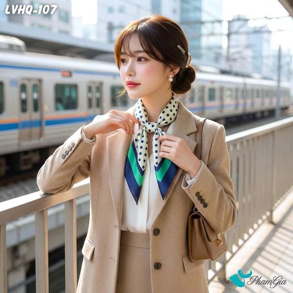 Khăn Lụa Vuông 70*70Cm Phong Cách Hàn Quốc Họa Tiết Chấm Bi Phối Viền (LVHQ107)