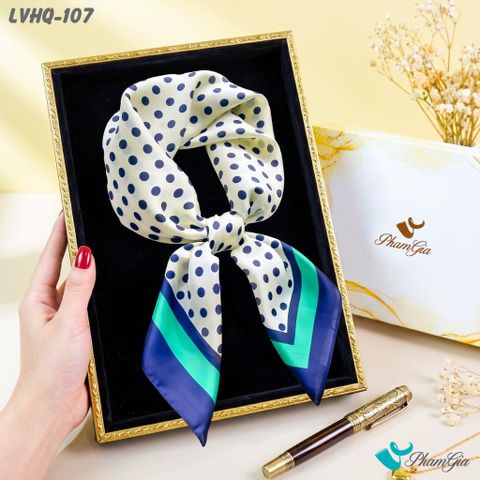Khăn Lụa Vuông 70*70Cm Phong Cách Hàn Quốc Họa Tiết Chấm Bi Phối Viền (LVHQ107)