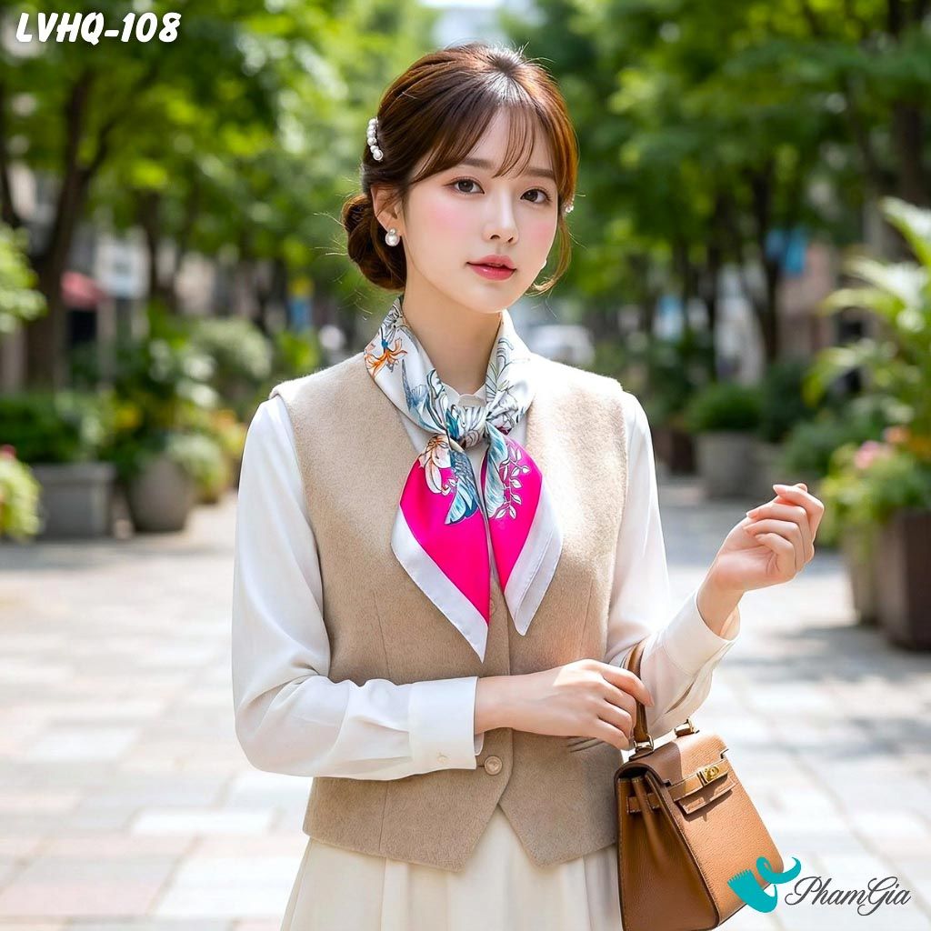 Khăn Lụa Vuông 70*70Cm Phong Cách Hàn Quốc Họa Tiết Tropical Trẻ Trung (LVHQ108)