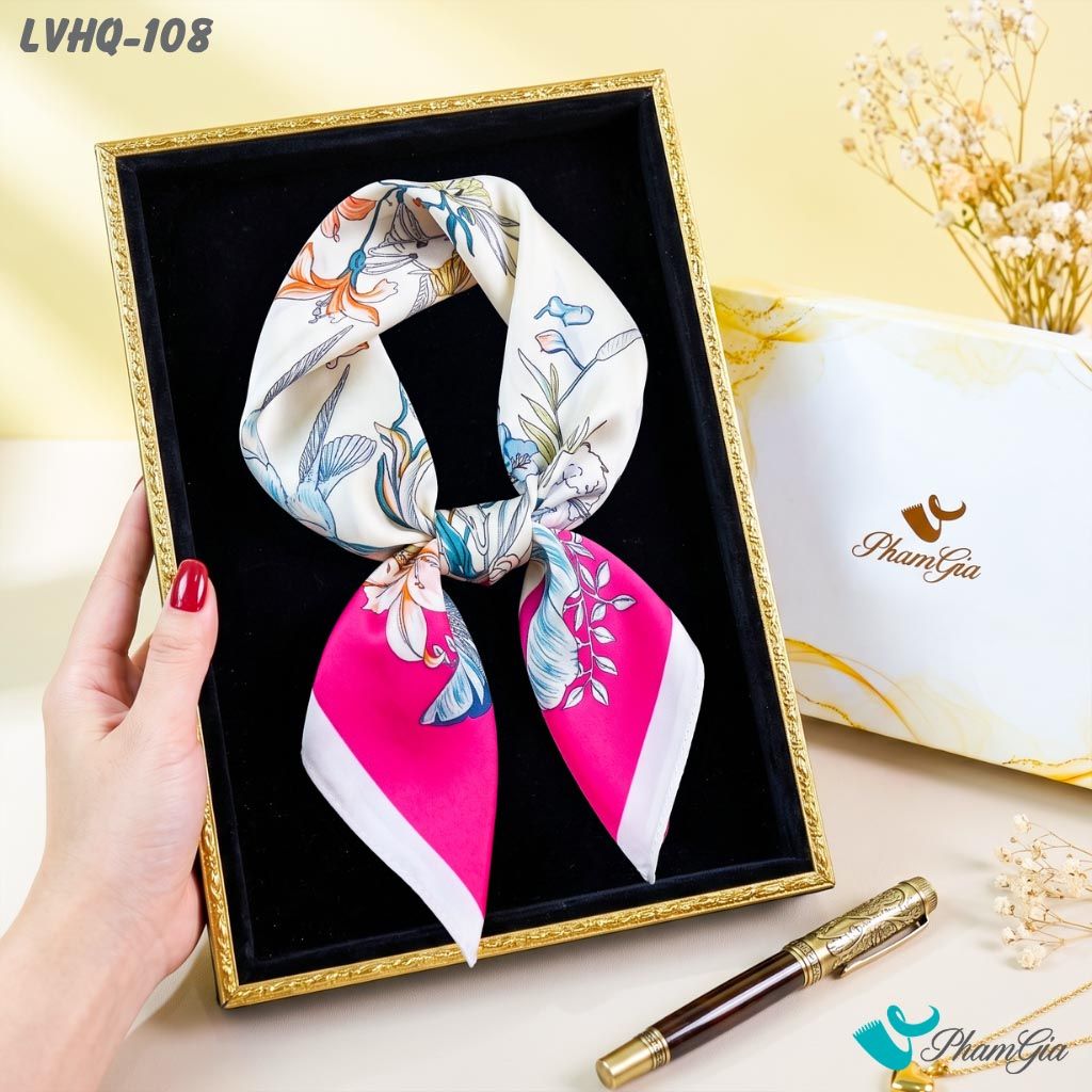 Khăn Lụa Vuông 70*70Cm Phong Cách Hàn Quốc Họa Tiết Tropical Trẻ Trung (LVHQ108)