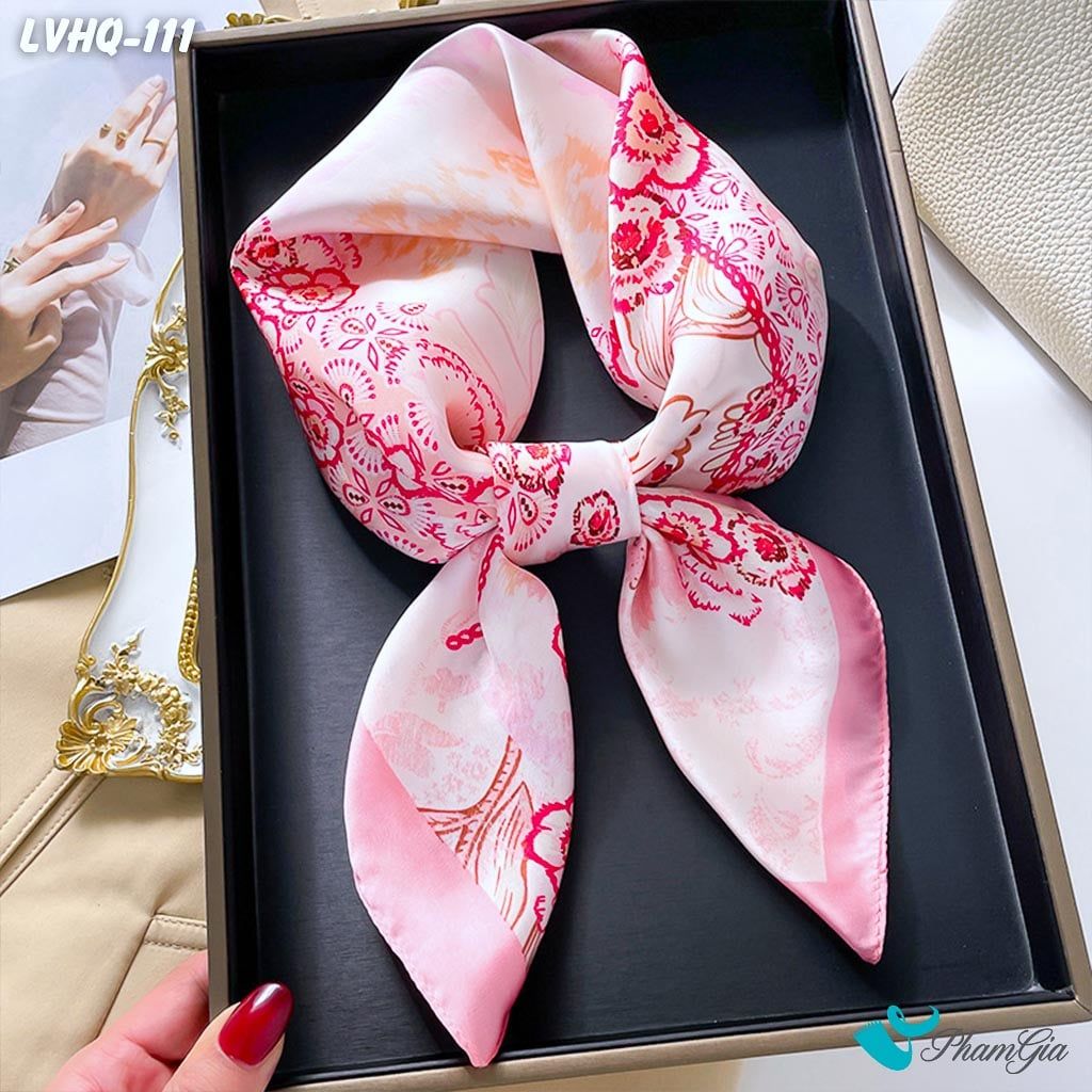 Khăn Lụa Vuông 70*70Cm Phong Cách Hàn Quốc Họa Tiết Hoa Cách Điệu Màu Hồng Baby (LVHQ111)