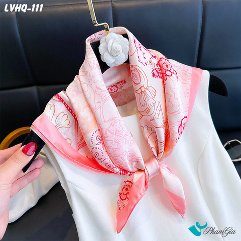 Khăn Lụa Vuông 70*70Cm Phong Cách Hàn Quốc Họa Tiết Hoa Cách Điệu Màu Hồng Baby (LVHQ111)