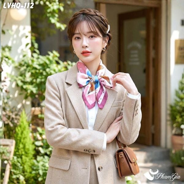 Khăn Lụa Vuông 70*70Cm Phong Cách Hàn Quốc Họa Tiết Hoa Mặt Trời Màu Hồng Ruốc (LVHQ112)