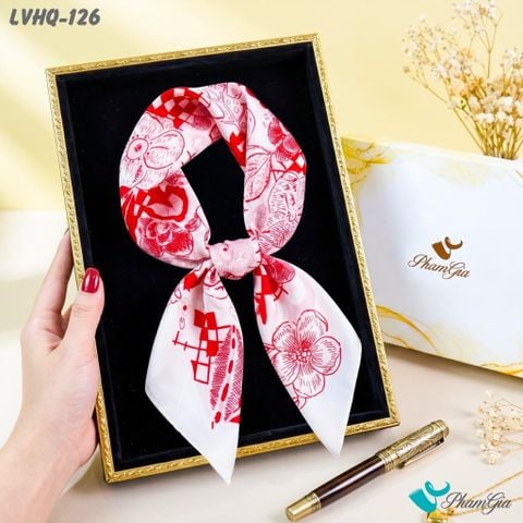 Khăn Lụa Vuông Harmony Quiet 70*70cm Họa Tiết Hoa Mai Cách Điệu Màu Đỏ (LVHQ126)