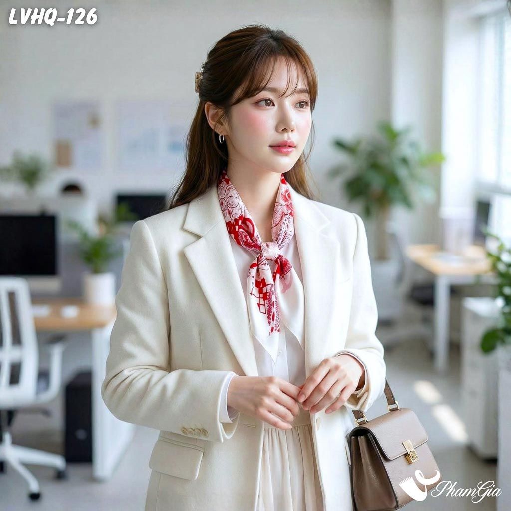 Khăn Lụa Vuông 70*70Cm Phong Cách Hàn Quốc Họa Tiết Hoa Mai Cách Điệu Màu Đỏ (LVHQ126)