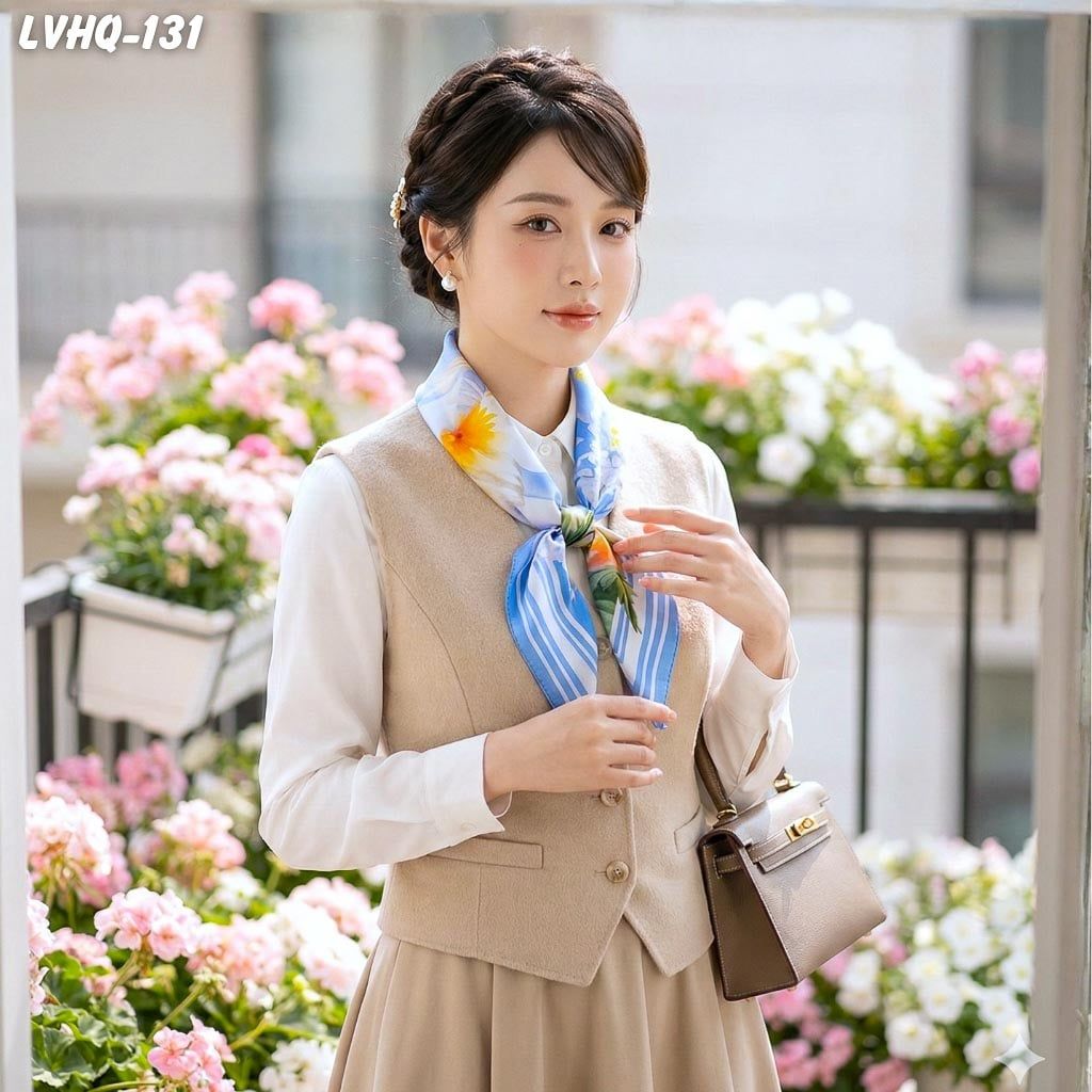 Khăn Lụa Vuông 70*70Cm Phong Cách Hàn Quốc Họa Tiết Đồi Hoa Mặt Trời (LVHQ131)