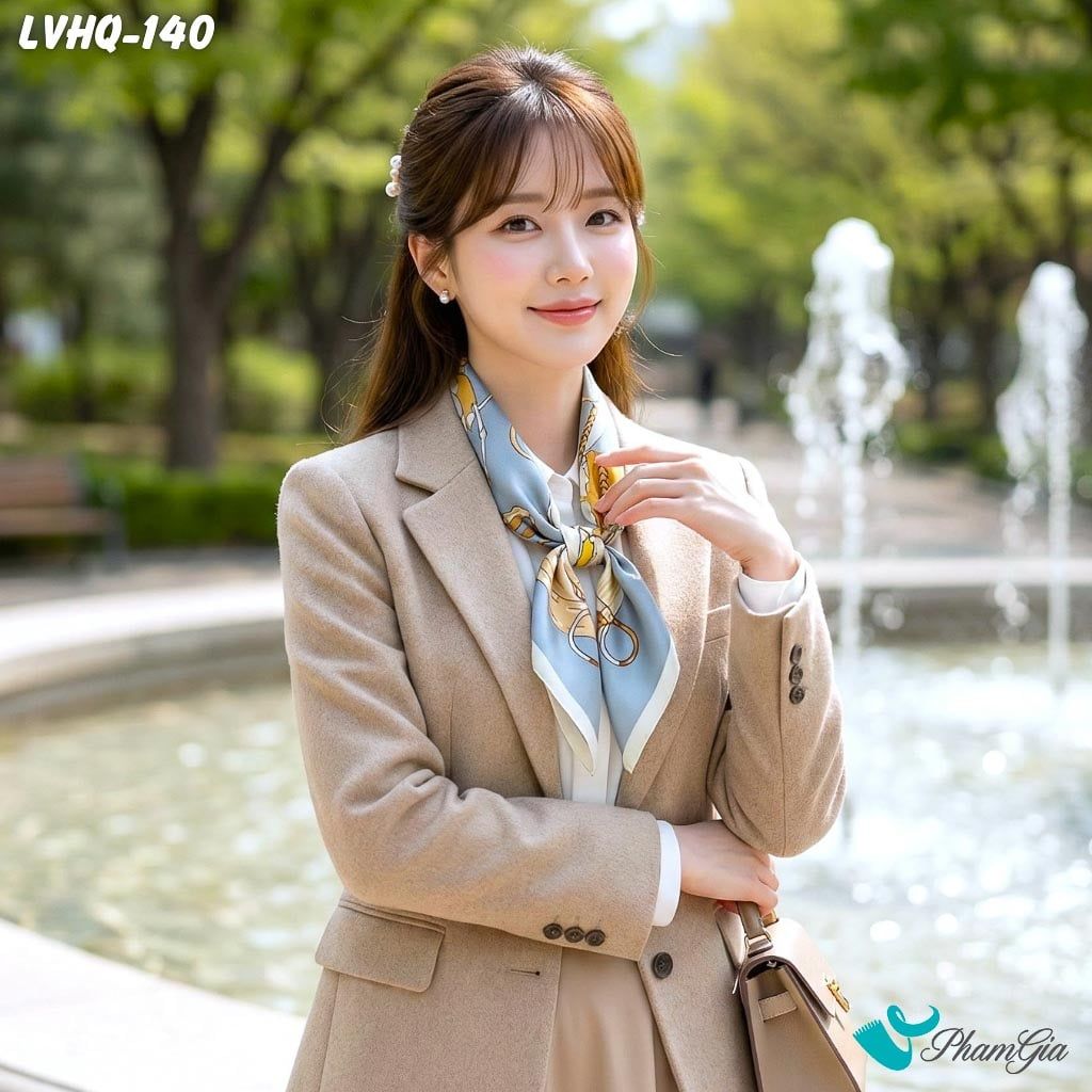 Khăn Lụa Vuông 70*70Cm Phong Cách Hàn Quốc Họa Tiết Retro Màu Xám Xanh Thanh Lịch (LVHQ140)