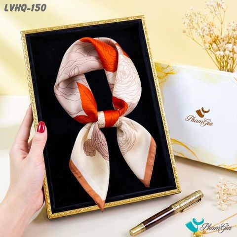 Khăn Lụa Vuông Harmony Quiet 70*70cm Họa Tiết Hoa Hồng Cách Điệu Màu Cam (LVHQ150)