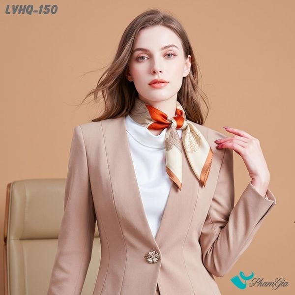 Khăn Lụa Vuông Harmony Quiet 70*70cm Họa Tiết Hoa Hồng Cách Điệu Màu Cam (LVHQ150)