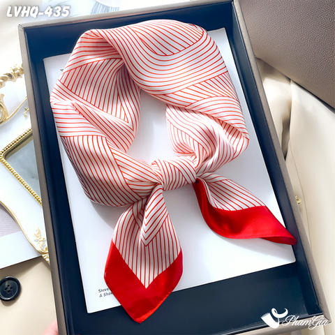 Khăn Lụa Vuông 70*70cm Phong Cách Hàn Quốc Họa Tiết Kẻ Sọc Màu Đỏ (LVHQ435)