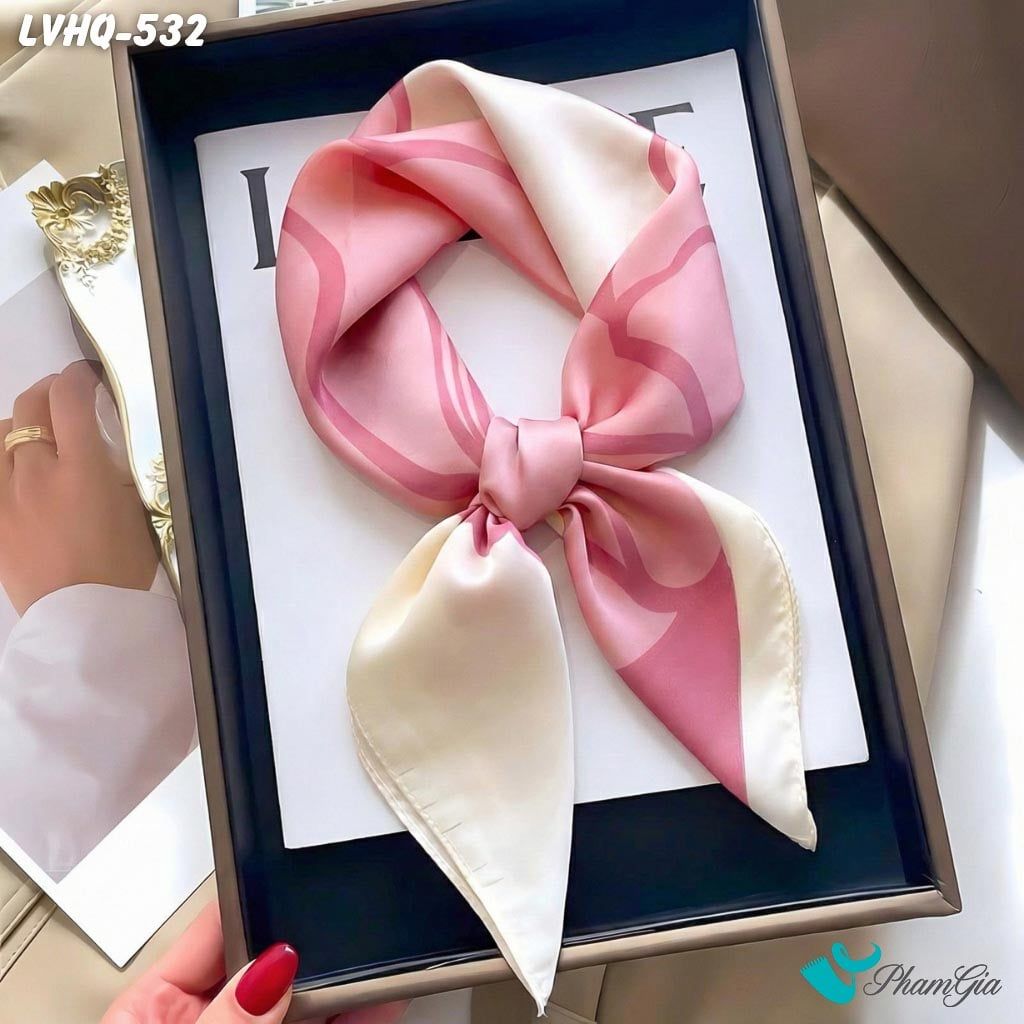 Khăn Lụa Vuông 70*70cm Phong Cách Hàn Quốc Họa Tiết Hoa Hồng Màu Hồng Ruốc (LVHQ532)
