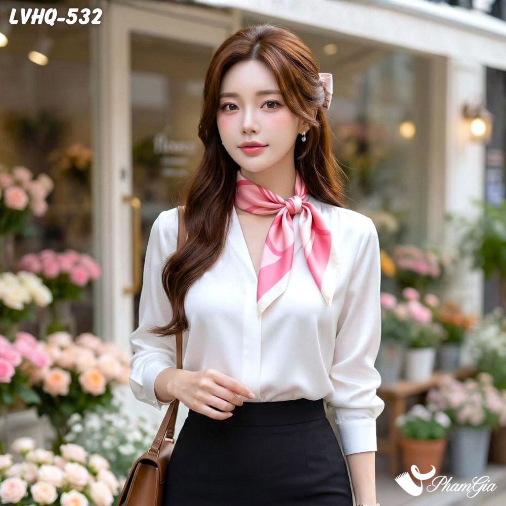 Khăn Lụa Vuông 70*70cm Phong Cách Hàn Quốc Họa Tiết Hoa Hồng Màu Hồng Ruốc (LVHQ532)