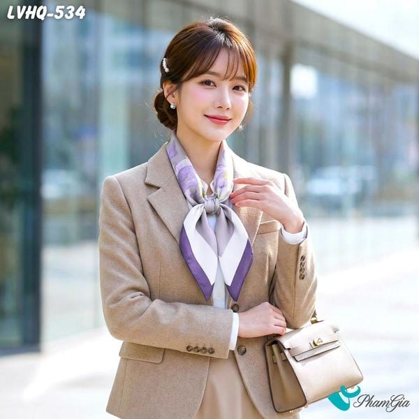 Khăn Lụa Vuông 70*70cm Phong Cách Hàn Quốc Họa Tiết Hoa DIên Vĩ Màu Tím (LVHQ534)