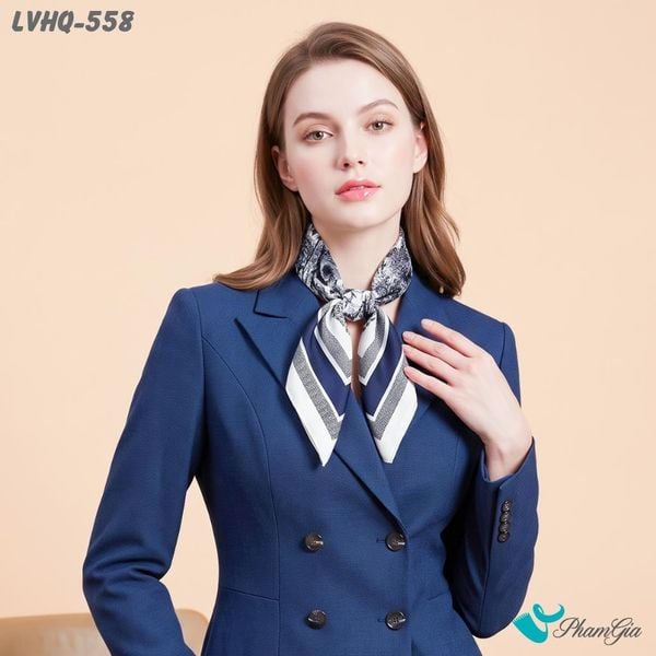 Khăn Lụa Vuông 70*70cm Phong Cách Hàn Quốc Họa Tiết Cây Nhiệt Đới Màu Xanh Navy (LVHQ558)