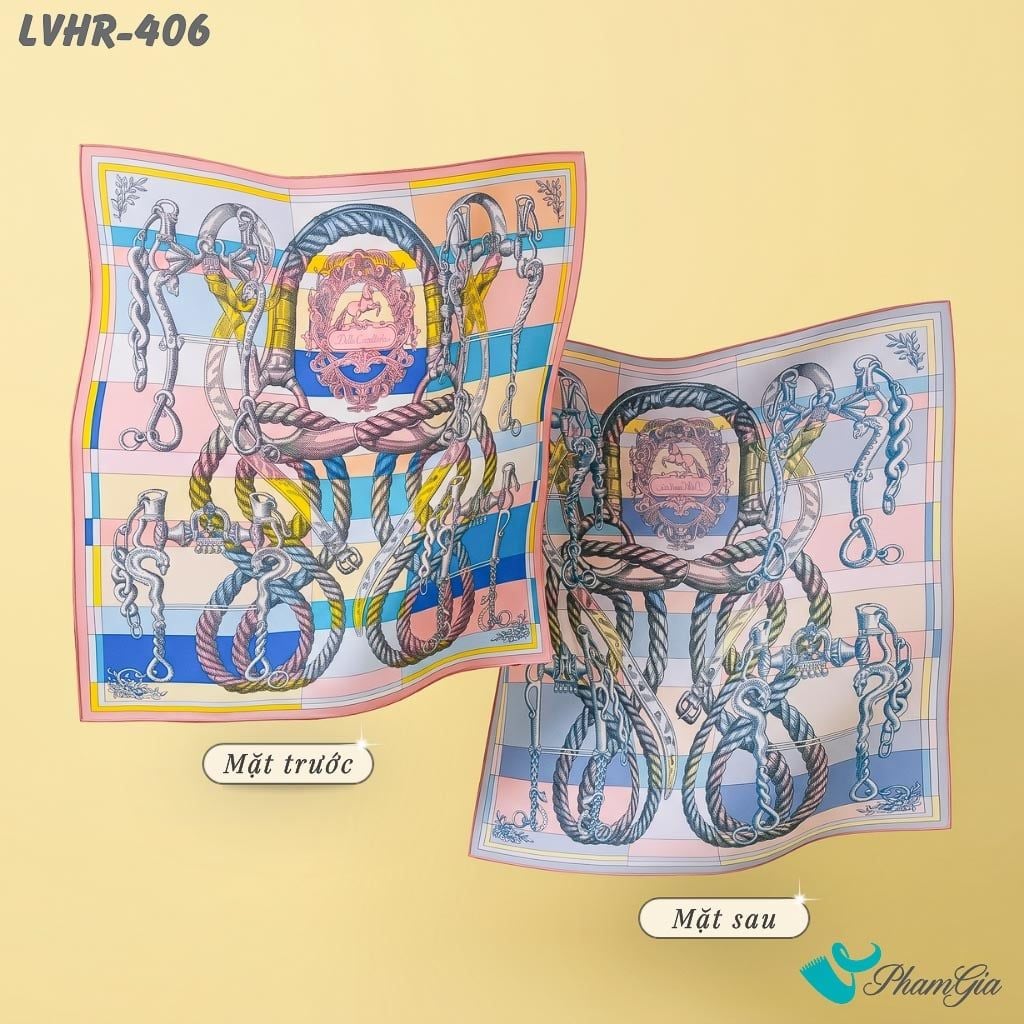 Khăn Lụa Vuông Hera 90*90Cm 2 Mặt Cao Cấp Hoạ Tiết Huy Hiệu Kỵ Sĩ Màu Hồng Pastel Phối Xanh Sang Trọng (LVHR406)