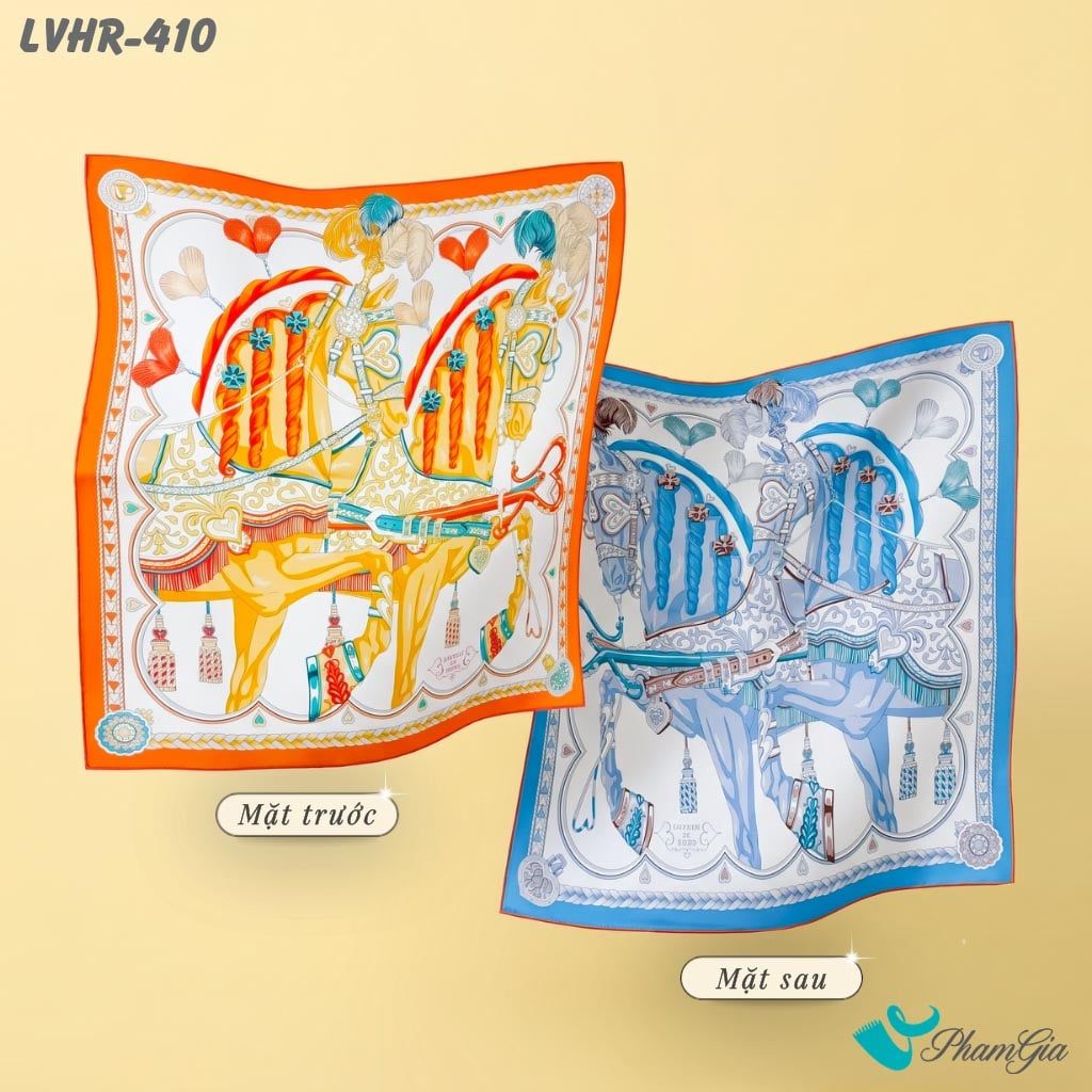 Khăn Lụa Vuông Hera 90*90Cm 2 Mặt Cao Cấp Hoạ Tiết Kỵ Binh Hoàng Gia Màu Cam Hiện Đại (LVHR410)