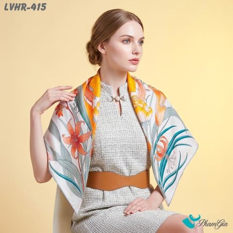 Khăn Lụa Vuông Hera 90*90Cm 2 Mặt Cao Cấp Hoạ Tiết Bó Hoa Nhiệt Đới Phối Nhiều Màu Thanh Lịch (LVHR415)