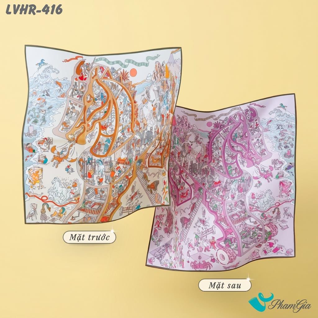 Khăn Lụa Vuông Hera 90*90Cm 2 Mặt Cao Cấp Hoạ Tiết Thế Giới Muông Thú Phối Nền Màu Kem Ấn Tượng (LVHR416)
