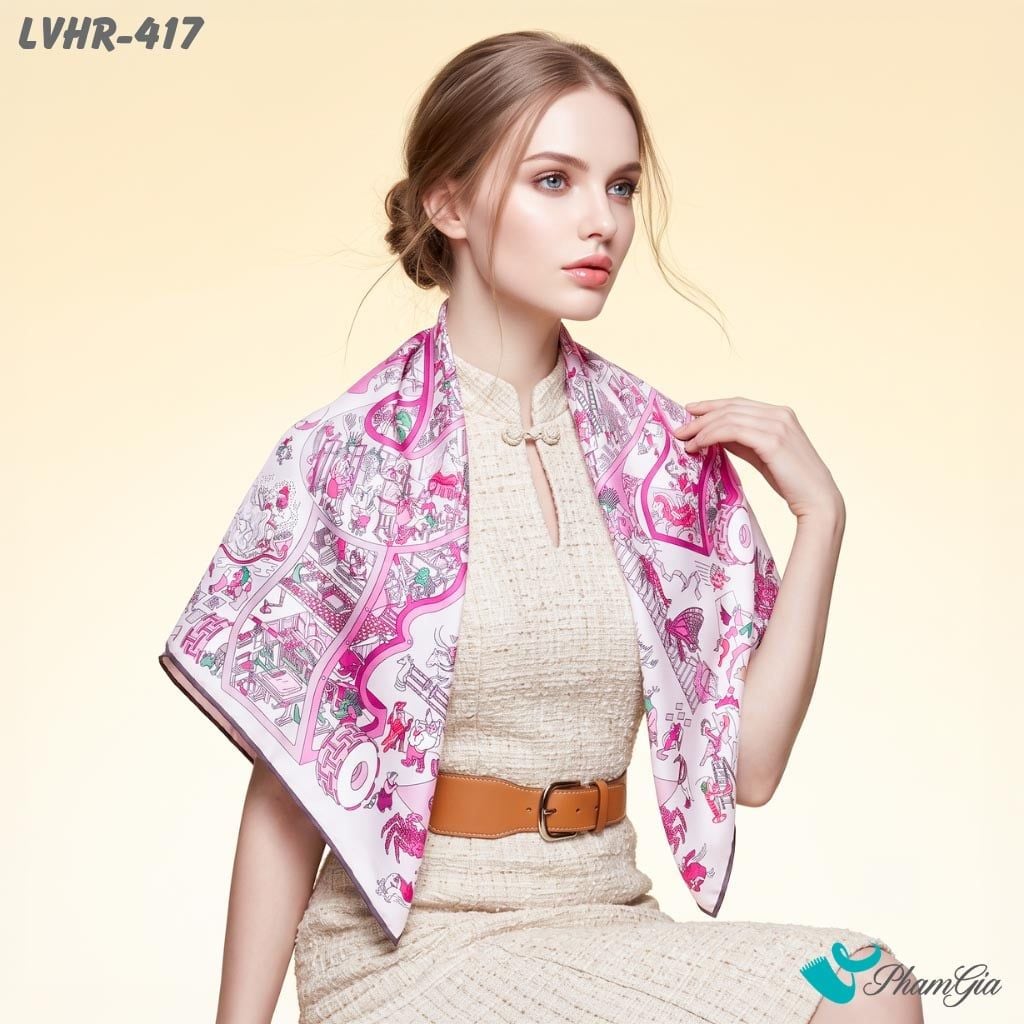Khăn Lụa Vuông Hera 90*90Cm 2 Mặt Cao Cấp Hoạ Tiết Thế Giới Muông Thú Phối Nền Màu Tím Ấn Tượng (LVHR417)