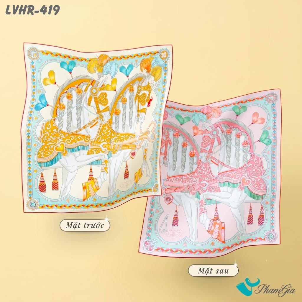 Khăn Lụa Vuông Hera 90*90Cm 2 Mặt Cao Cấp Hoạ Tiết Kỵ Binh Hoàng Gia Màu Xanh Hiện Đại (LVHR419)