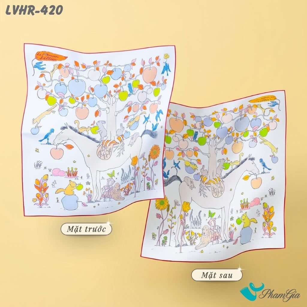 Khăn Lụa Vuông Hera 90*90Cm 2 Mặt Cao Cấp Hoạ Tiết Ngựa Trắng Vườn Táo Màu Đa Sắc Trẻ Trung (LVHR420)