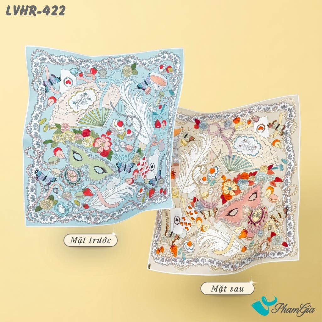 Khăn Lụa Vuông Hera 90*90Cm 2 Mặt Cao Cấp Hoạ Tiết Dạ Hội Hoàng Gia Màu Xanh Pastel Sang Trọng (LVHR422)