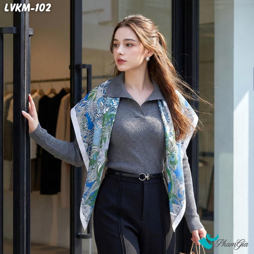 Khăn Lụa Vuông 90*90Cm Cao Cấp Họa Tiết Hoa Lá Phong Cách Botanical (LVKM102)