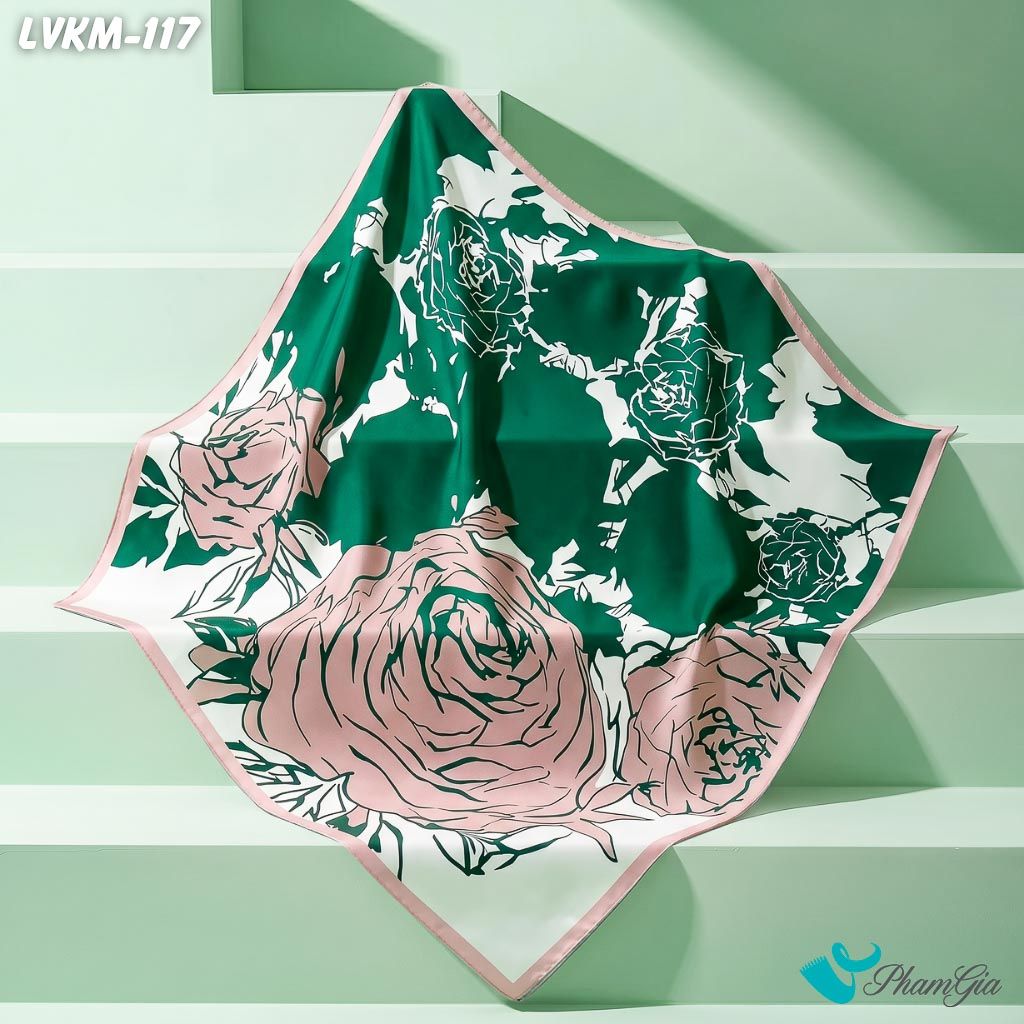 Khăn Lụa Vuông Karma 90*90Cm Họa Tiết Hoa Hồng Màu Xanh Cá Tính (LVKM117)