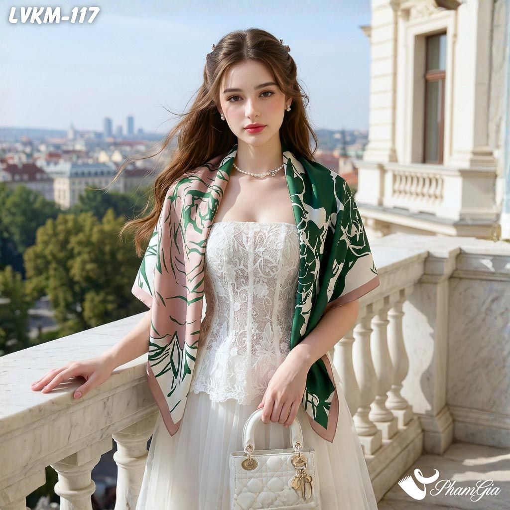Khăn Lụa Vuông 90*90Cm Họa Tiết Hoa Hồng Màu Xanh Cá Tính (LVKM117)