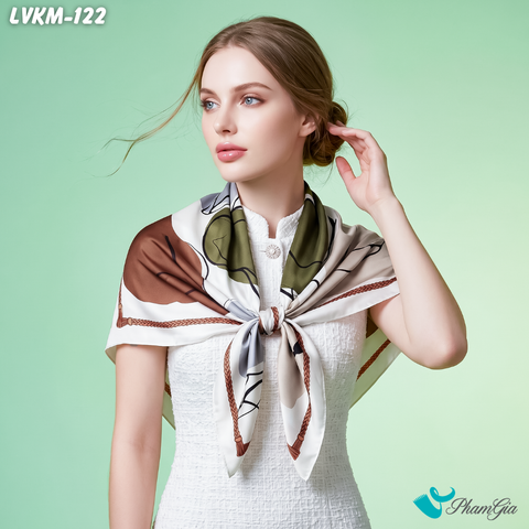 Khăn Lụa Vuông Karma 90*90Cm Họa Tiết Retro Phối Màu Nền Kem Thanh Lịch (LVKM122)