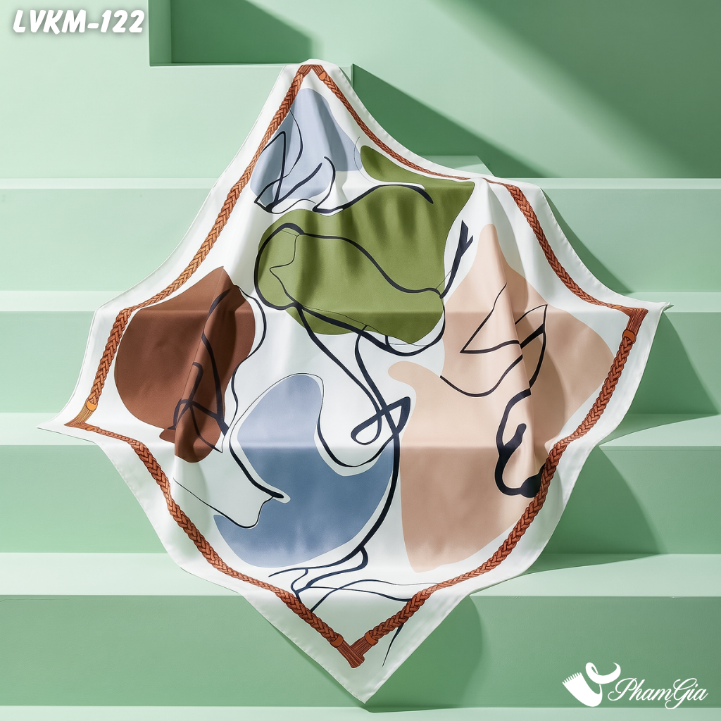 Khăn Lụa Vuông Karma 90*90Cm Họa Tiết Retro Phối Màu Nền Kem Thanh Lịch (LVKM122)