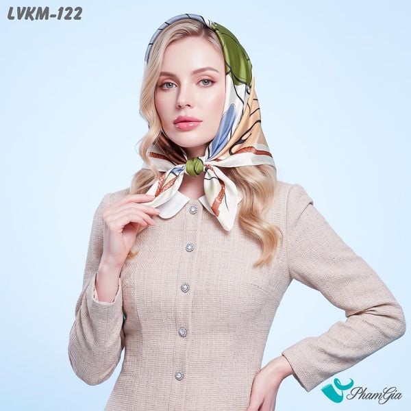 Khăn Lụa Vuông Karma 90*90Cm Họa Tiết Retro Phối Màu Nền Kem Thanh Lịch (LVKM122)