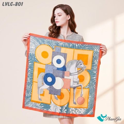 Khăn Lụa Vuông Lucy 55*55Cm 2 Mặt Cao Cấp Hoạ Tiết Bạch Mã Phối Khối Hình Học Hiện Đại (LVLC801)