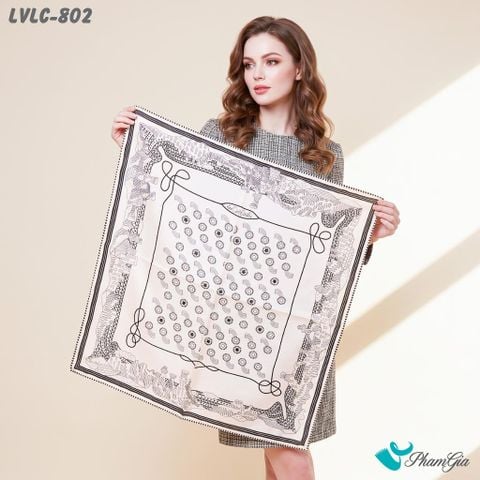 Khăn Lụa Vuông Lucy 55*55Cm 2 Mặt Cao Cấp Hoạ Tiết Hình Học Trừu Tượng Màu Trắng Đen Hiện Đại (LVLC802)