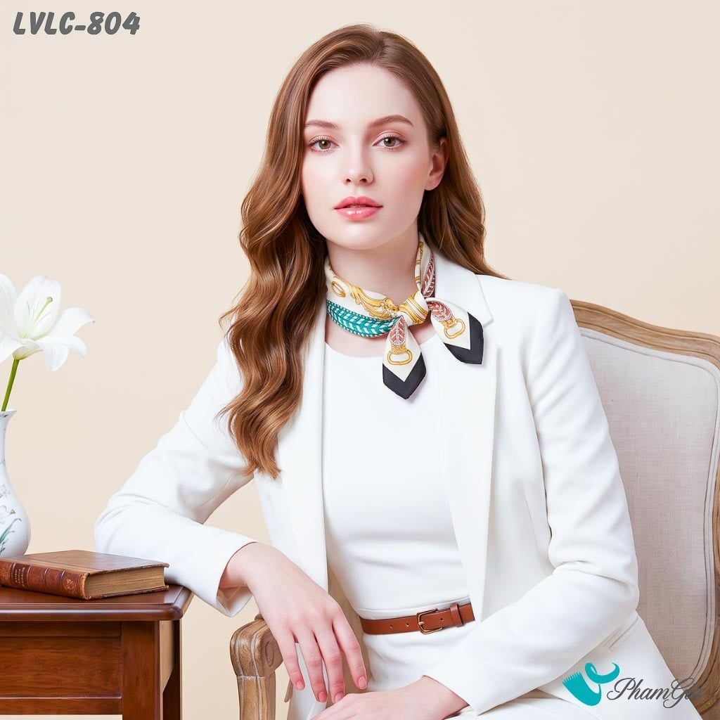 Khăn Lụa Vuông Lucy 55*55Cm 2 Mặt Cao Cấp Hoạ Tiết Dây Đai Phối Khóa Cá Tính (LVLC804)