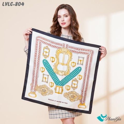 Khăn Lụa Vuông Lucy 55*55Cm 2 Mặt Cao Cấp Hoạ Tiết Dây Đai Phối Khóa Cá Tính (LVLC804)