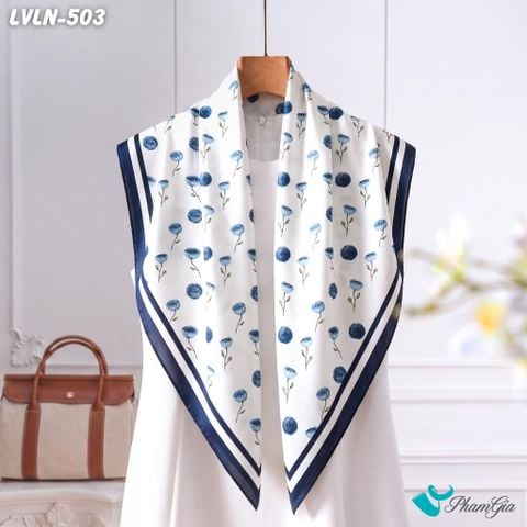 Khăn Lụa Vuông Luna 90X90Cm Họa Tiết Hoa Hồng Cổ Điển Phối Viền Màu Trắng Xanh Sang Trọng (LVLN503)