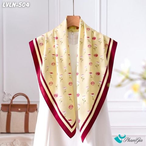 Khăn Lụa Vuông Luna 90X90Cm Họa Tiết Hoa Hồng Cổ Điển Phối Viền Màu Vàng Đỏ Sang Trọng (LVLN504)