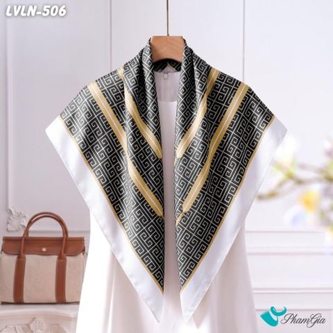 Khăn Lụa Vuông Luna 90X90Cm Họa Tiết Geometric Phối Khóa Kim Loại Màu Trắng (LVLN506)