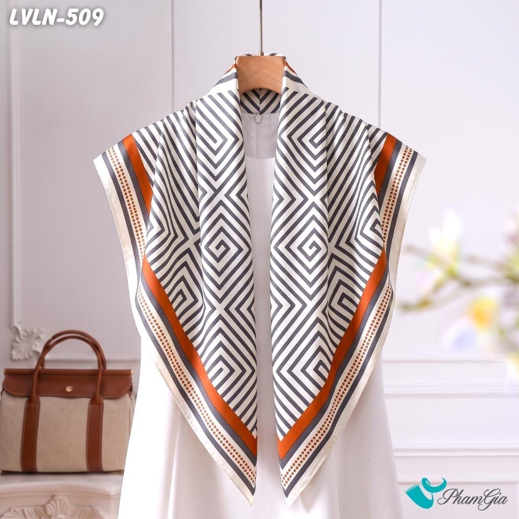 Khăn Lụa Vuông Luna 90X90Cm Họa Tiết Mê Cung Labyrinth Phối Cam Hiện Đại (LVLN509)