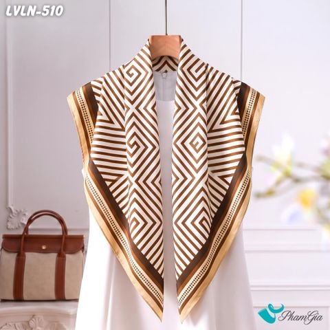 Khăn Lụa Vuông Luna 90X90Cm Họa Tiết Mê Cung Labyrinth Phối Nâu Hiện Đại (LVLN510)