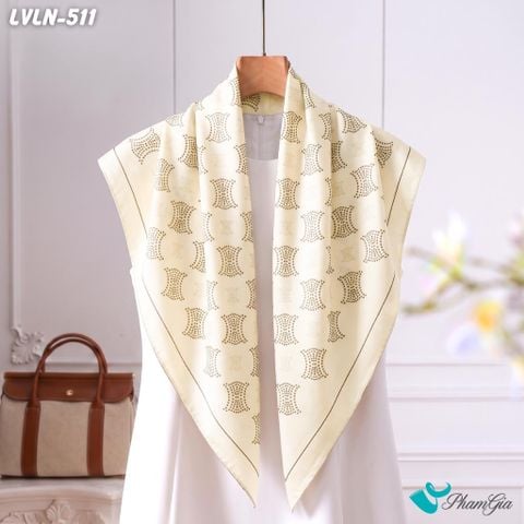 Khăn Lụa Vuông Luna 90X90Cm Họa Tiết Monogram Hoàng Gia Màu Kem Be Sang Trọng (LVLN511)