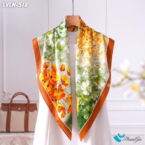 Khăn Lụa Vuông Luna 90X90Cm Họa Tiết Hoa Poppythủy Mặc Tone Cam Xanh Đẳng Cấp (LVLN518)