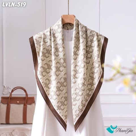 Khăn Lụa Vuông Luna 90X90Cm Họa Tiết Monogram Đan Chéo Màu Nâu Tây Sang Trọng (LVLN519)