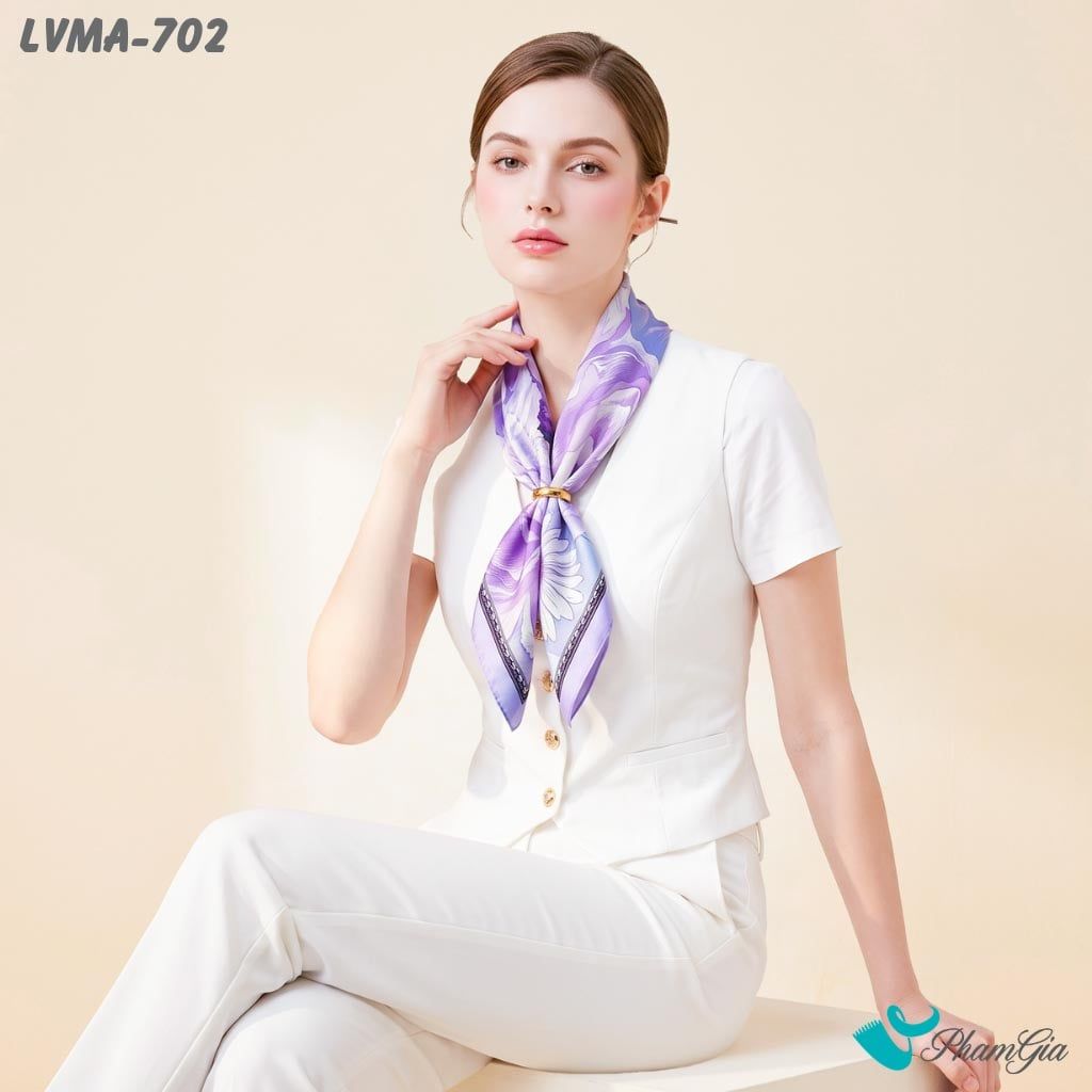 Khăn Lụa Vuông Mia 70*70Cm Họa Tiết Chi Mẫu Đơn Màu Tím Thạch Anh (LVMA702)