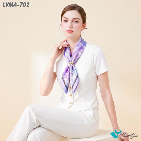Khăn Lụa Vuông Mia 70*70Cm Họa Tiết Chi Mẫu Đơn Màu Tím Thạch Anh (LVMA702)