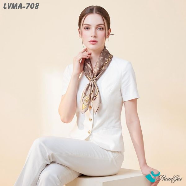 Khăn Lụa Vuông Mia 70*70Cm Họa Tiết Monogram Phối Dây Màu Nâu Be (LVMA708)