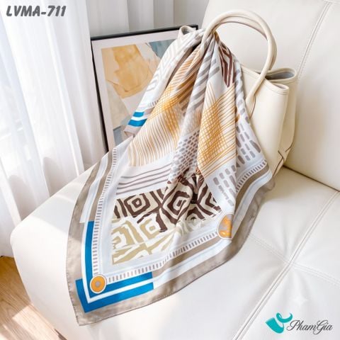 Khăn Lụa Vuông Mia 70*70Cm Họa Tiết Nautical Geometric Màu Nâu Tây (LVMA711)