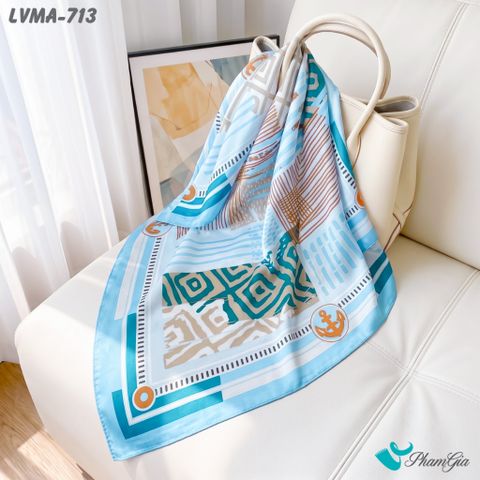 Khăn Lụa Vuông Mia 70*70Cm Họa Tiết Nautical Geometric Màu Xanh Baby (LVMA713)